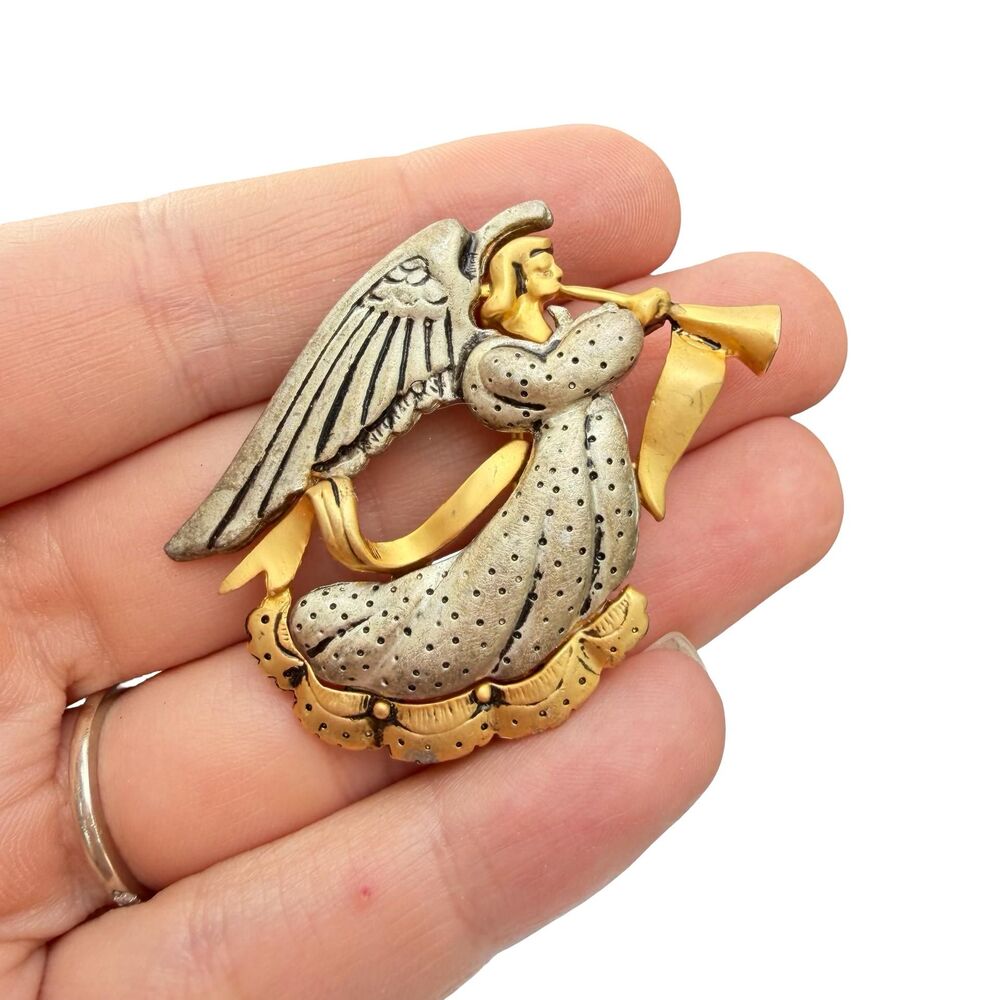 Vintage Jewelry Angel with Trumpet Brooch Angel Christmas Pin